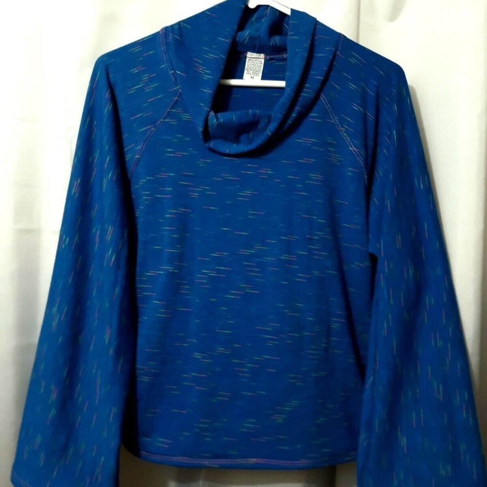 Fireworks print Cowl T-shirt Top M Blue pink green blend Raglan Wide Sleeve Soft